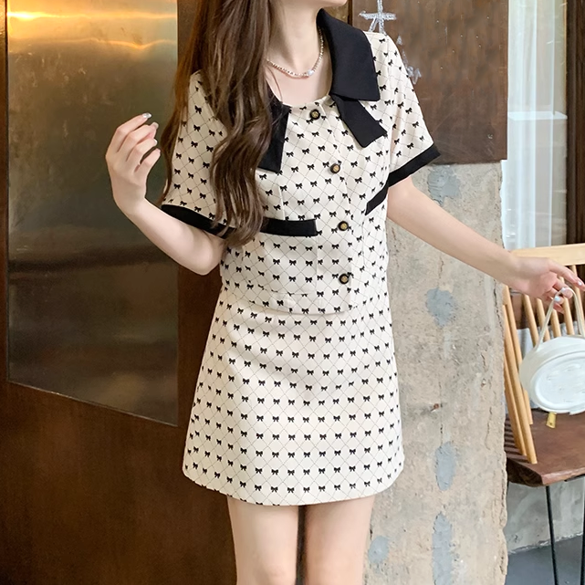 Ribbon Lapel Top & High Waist A-Line Skirt Set - Gen Z K-POP Streetwear Y2K Fashion