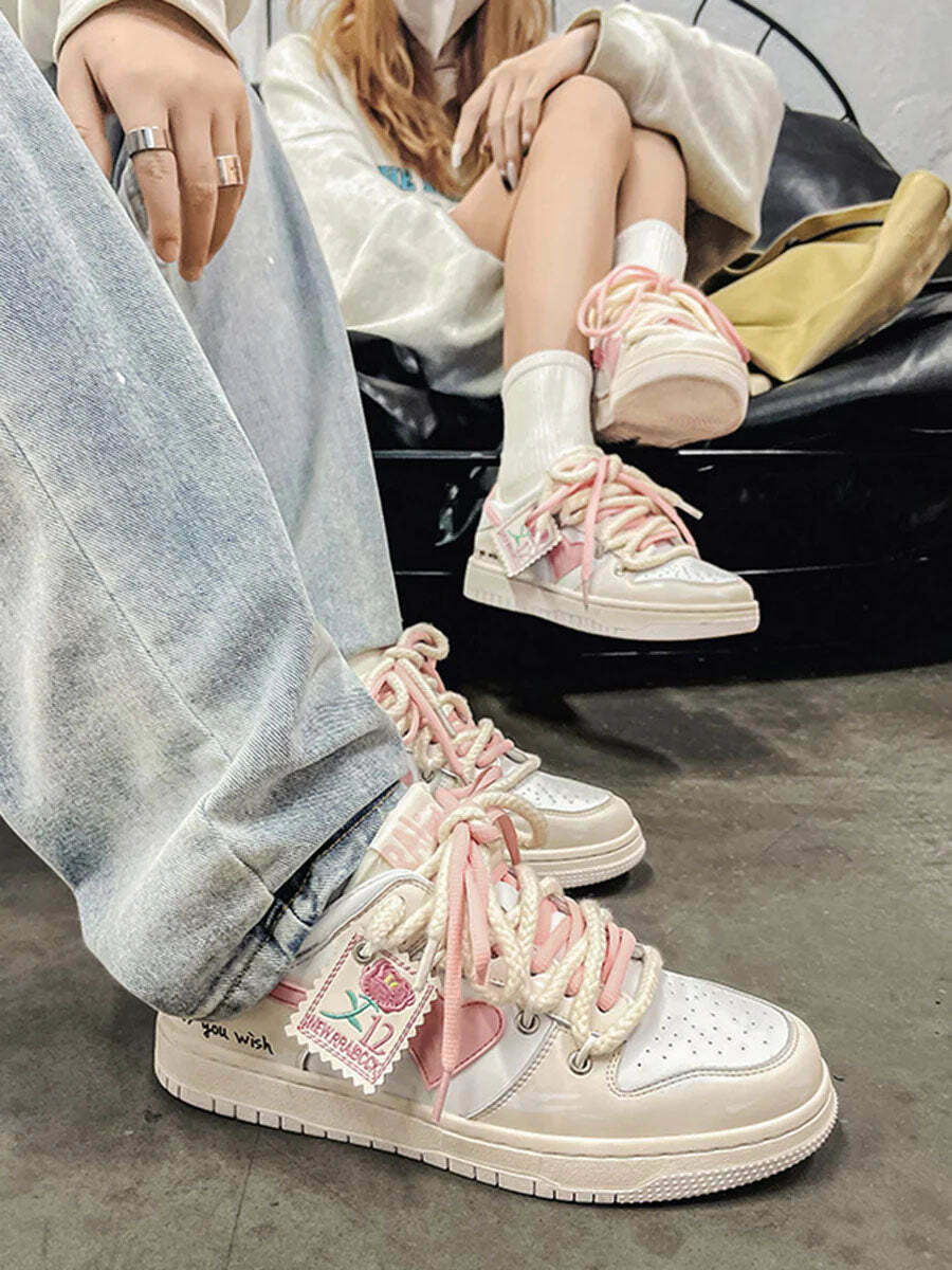 Rose Stamp Print Board Shoes for Gen Z Fashion - Trendy Streetwear