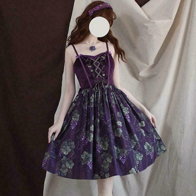 Royal Vineyard Dark Fairycore Princess Dress with Necklace and Petticoat Set