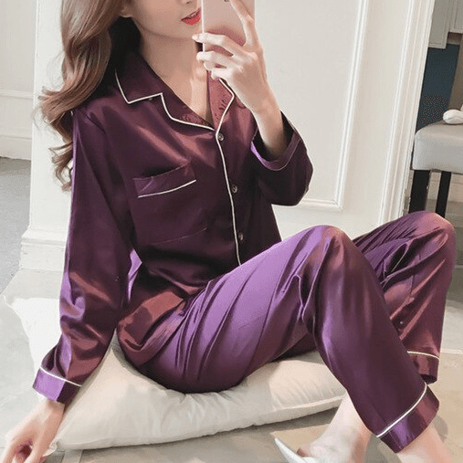 Satin Long Pajama Set: Trendy Gen Z K-POP Streetwear for Y2K Style