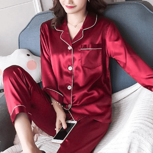 Satin Long Pajama Set: Trendy Gen Z K-POP Streetwear for Y2K Style