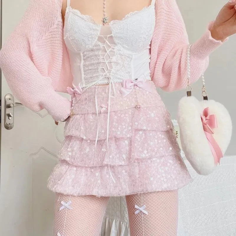 Shimmering Fairycore Kawaii Skirt for Gen Z Streetwear