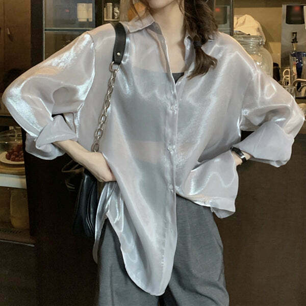 Shiny Silk Long-Sleeve Sunscreen Top for Gen Z Streetwear