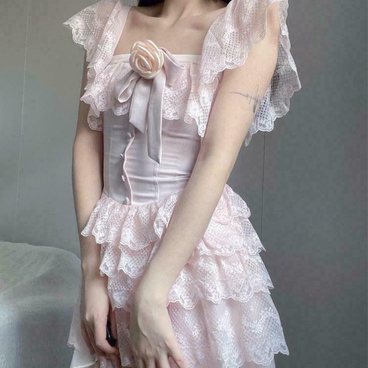 Silky Rose Petals Fairycore Dress for Gen Z K-POP Streetwear