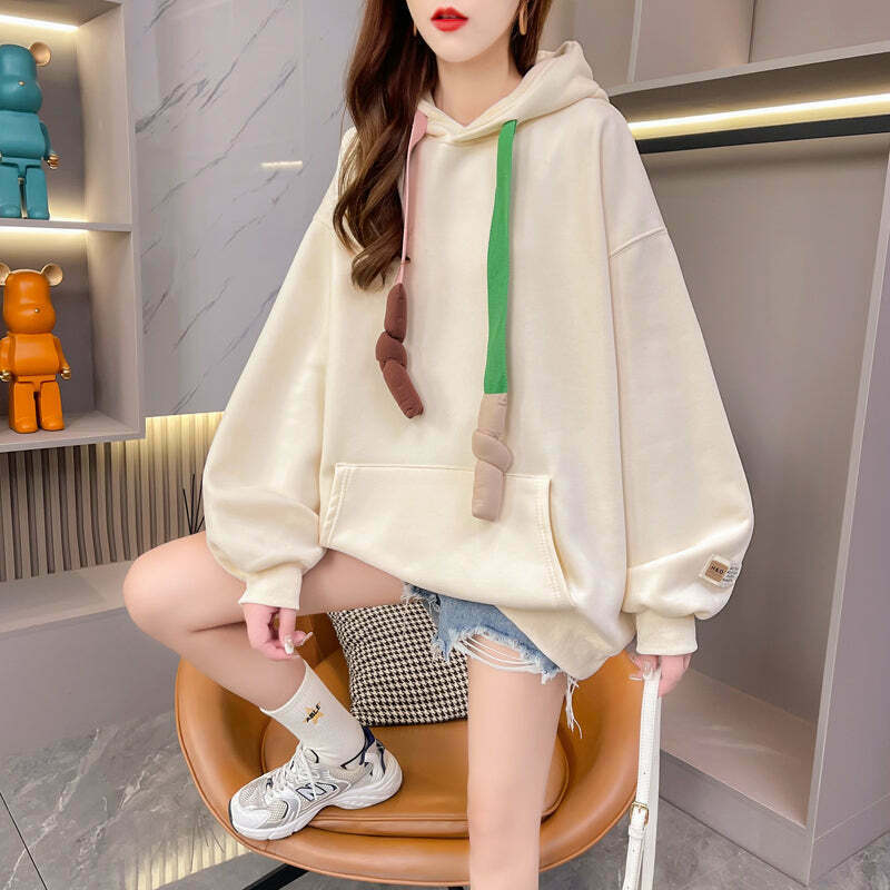 Silver Fox Velvet Collar Plus Size Thick Sweatshirt for Gen Z K-POP Streetwear