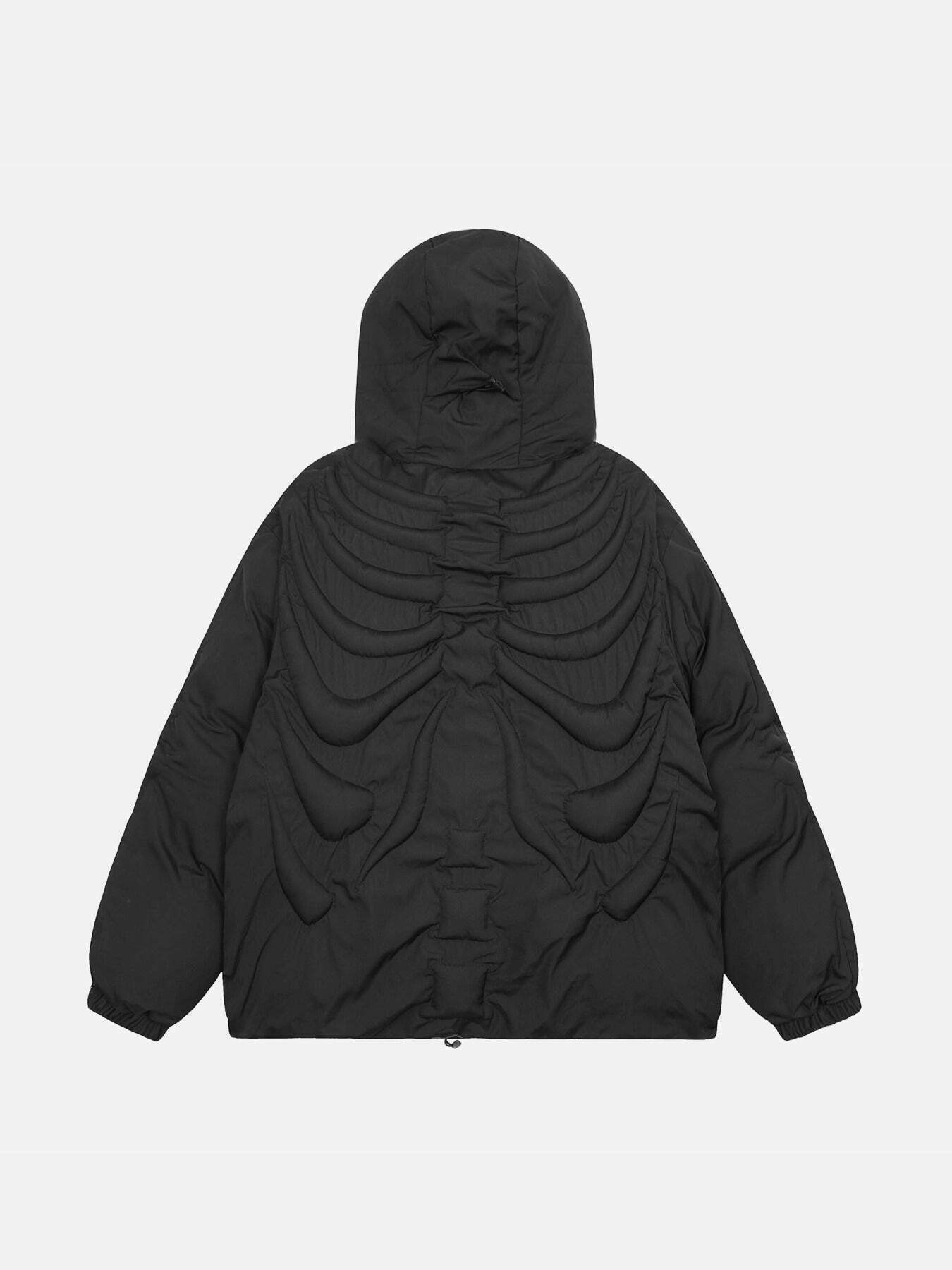 Skeleton Embossed Padded Hoodie for Gen Z Streetwear & K-POP Fashion