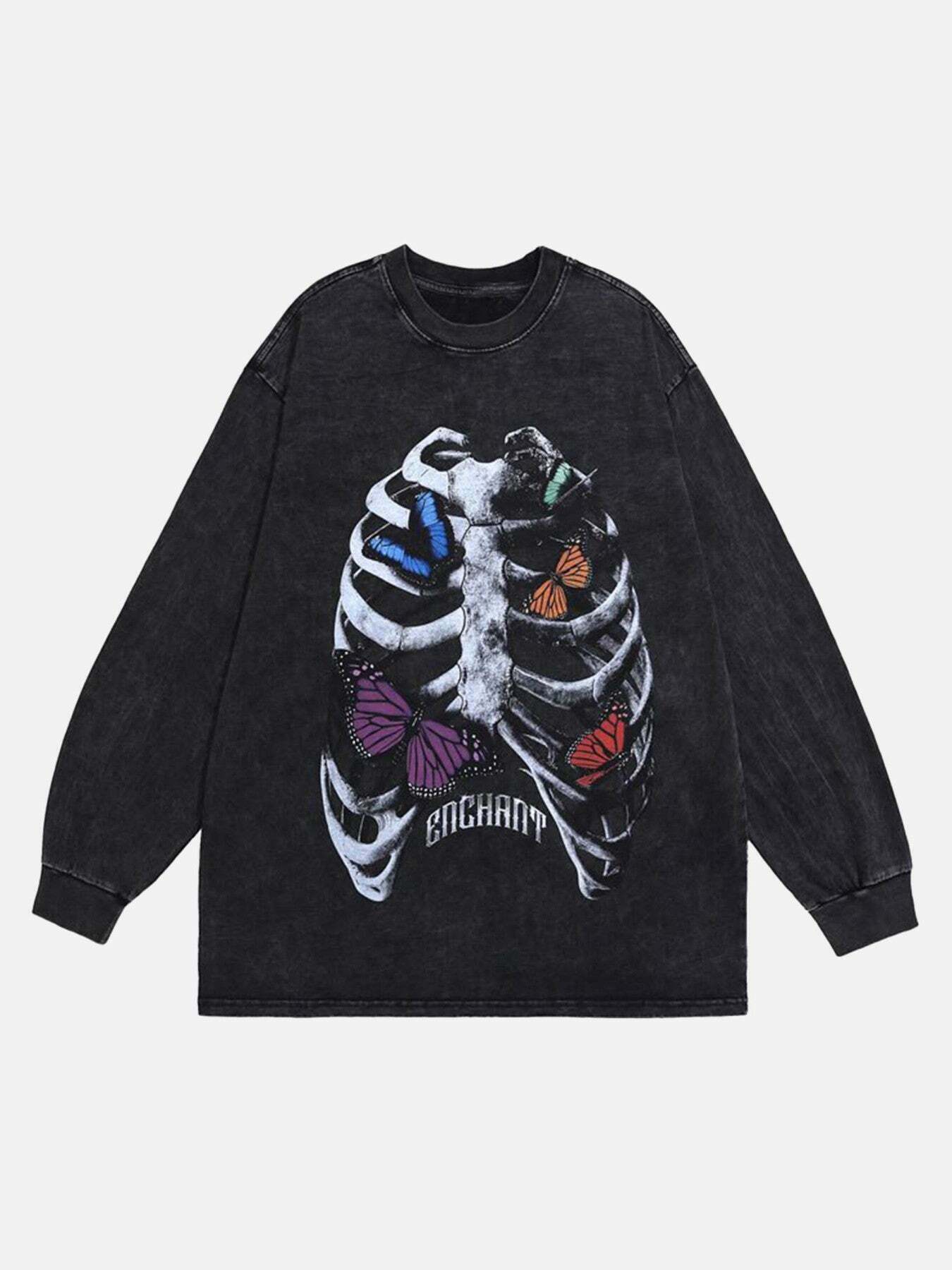 Skull Butterfly Streetwear Long Sleeve Tee for Gen Z & K-POP Fashion