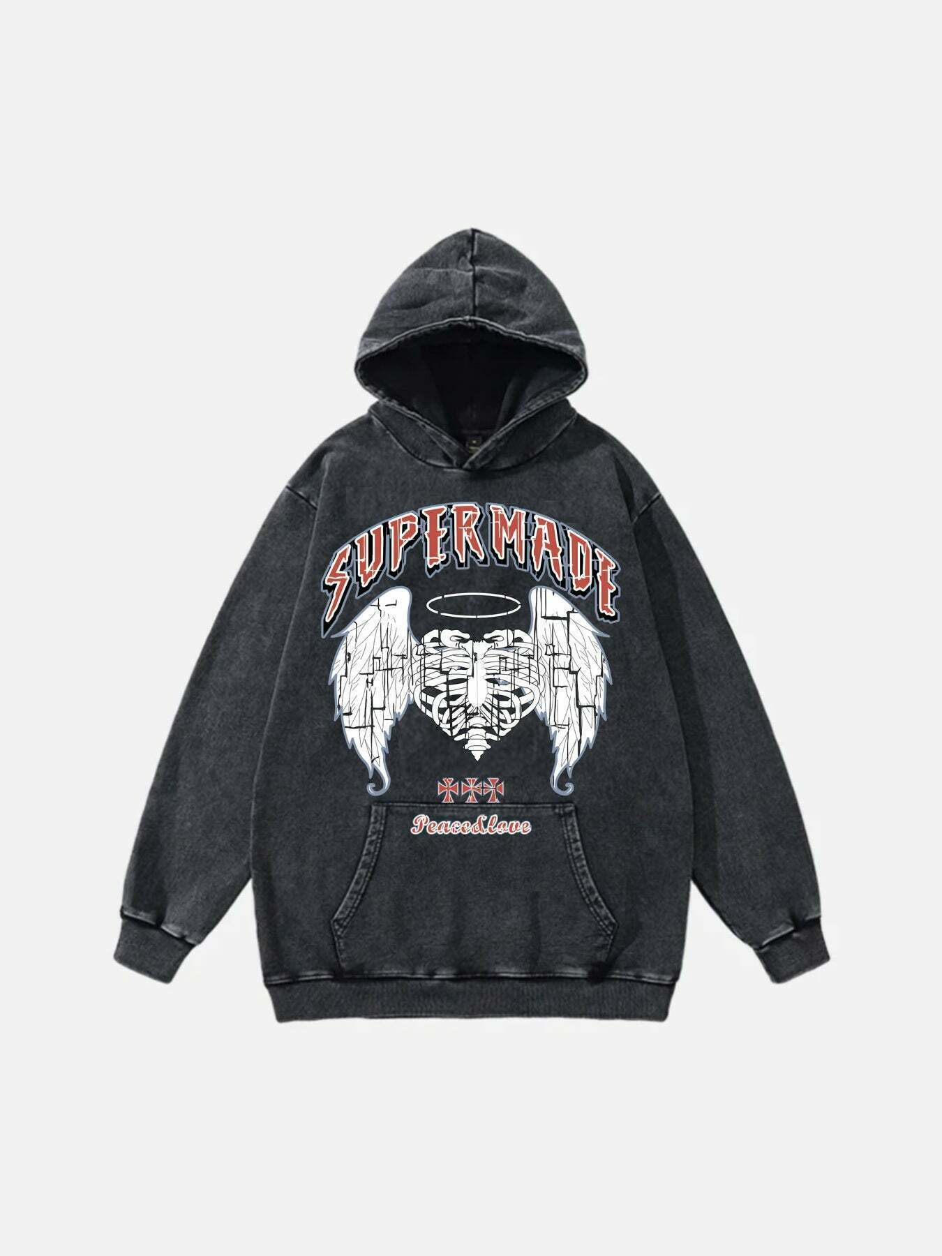 Skull Wings Hoodie: Vintage Washed Streetwear for Gen Z & K-POP Fans