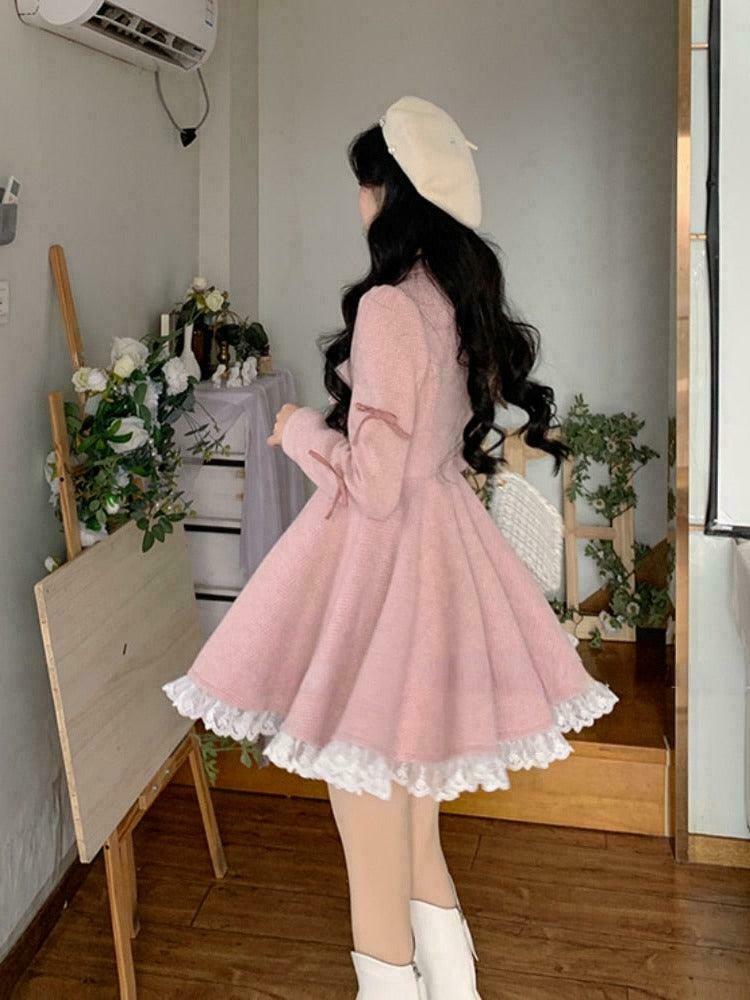 Snow-Dusted Rosy Lamplight Fairycore Sweater Dress for Gen Z Fashionistas