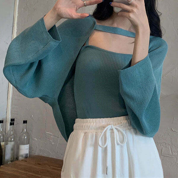 Solid Color Knitted Bolero Cardigan Set for Gen Z Streetwear Fashion