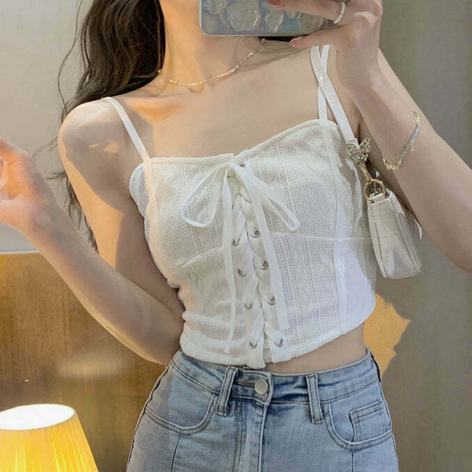 Solid Color Lace-Up Short Camisole: Gen Z K-POP Streetwear