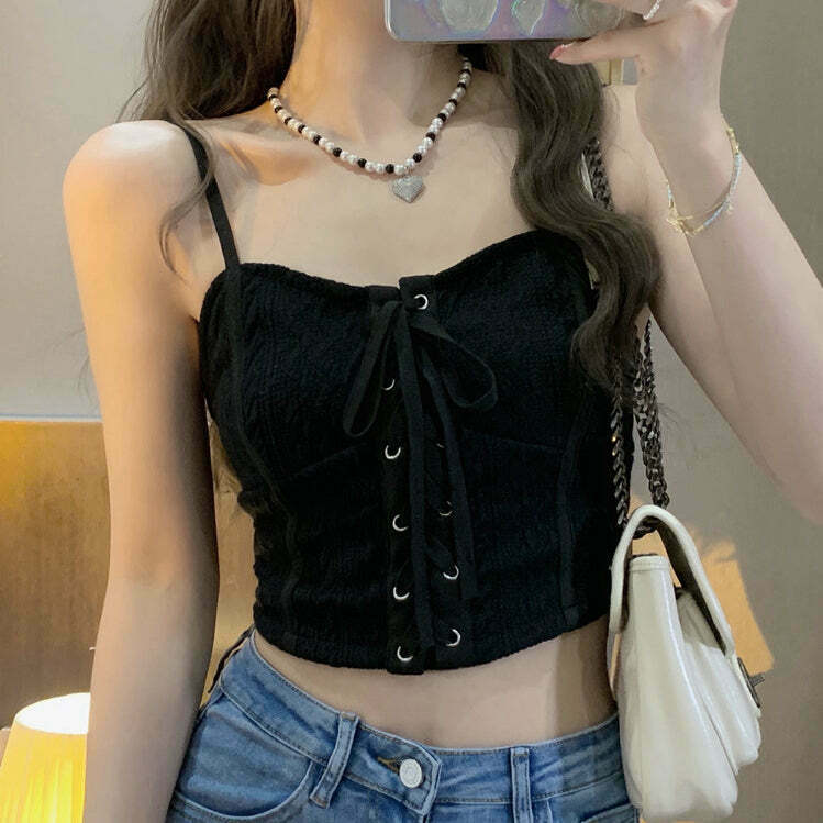 Solid Color Lace-Up Short Camisole: Gen Z K-POP Streetwear