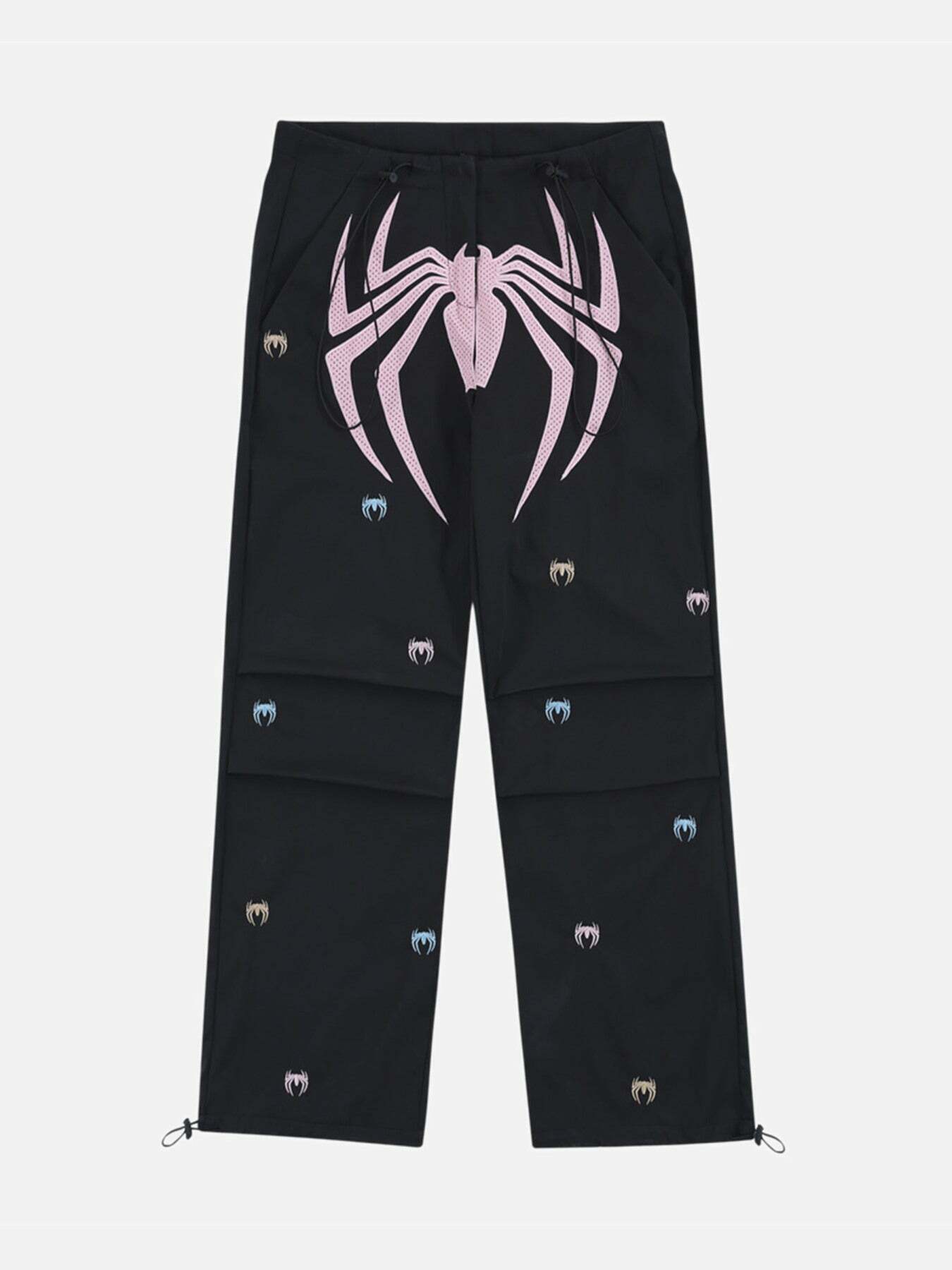 Spider Embroidered Wide Leg Pants for Gen Z Fashion - Y2K Streetwear