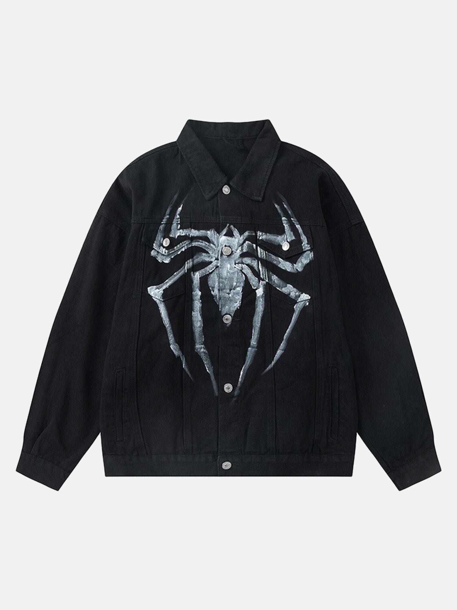 Spider Print Denim Jacket | Gen Z Streetwear Fashion