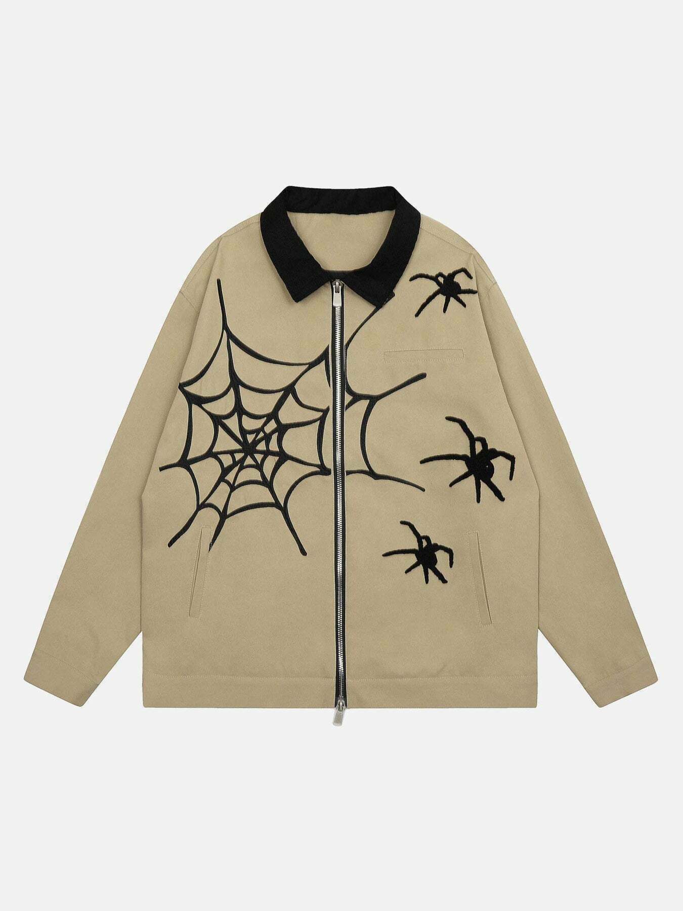 Spider Web Embroidered Denim Jacket: Trendy Gen Z Streetwear