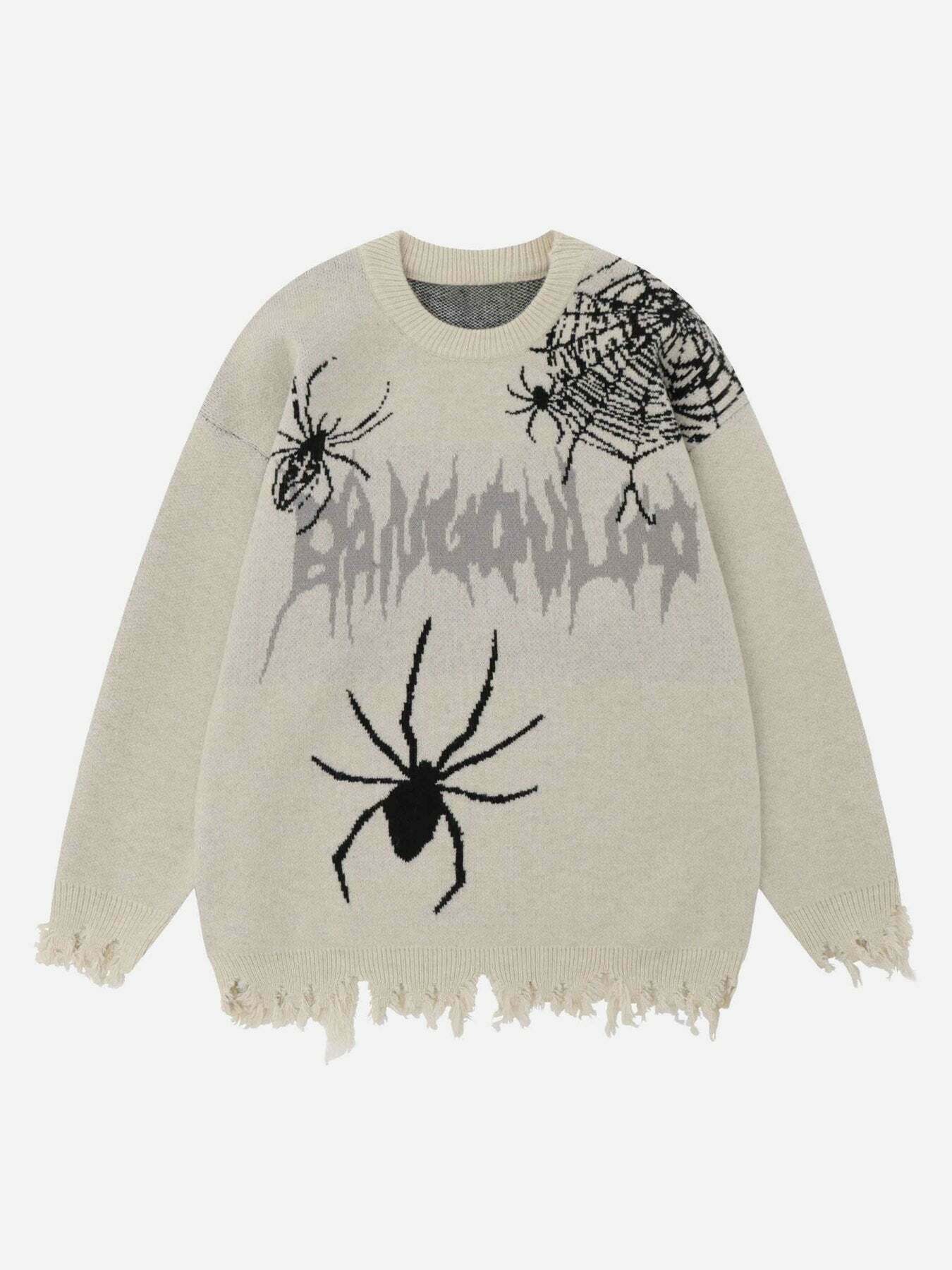 Spider Web Jacquard Sweater: Trendy Gen Z K-POP Streetwear