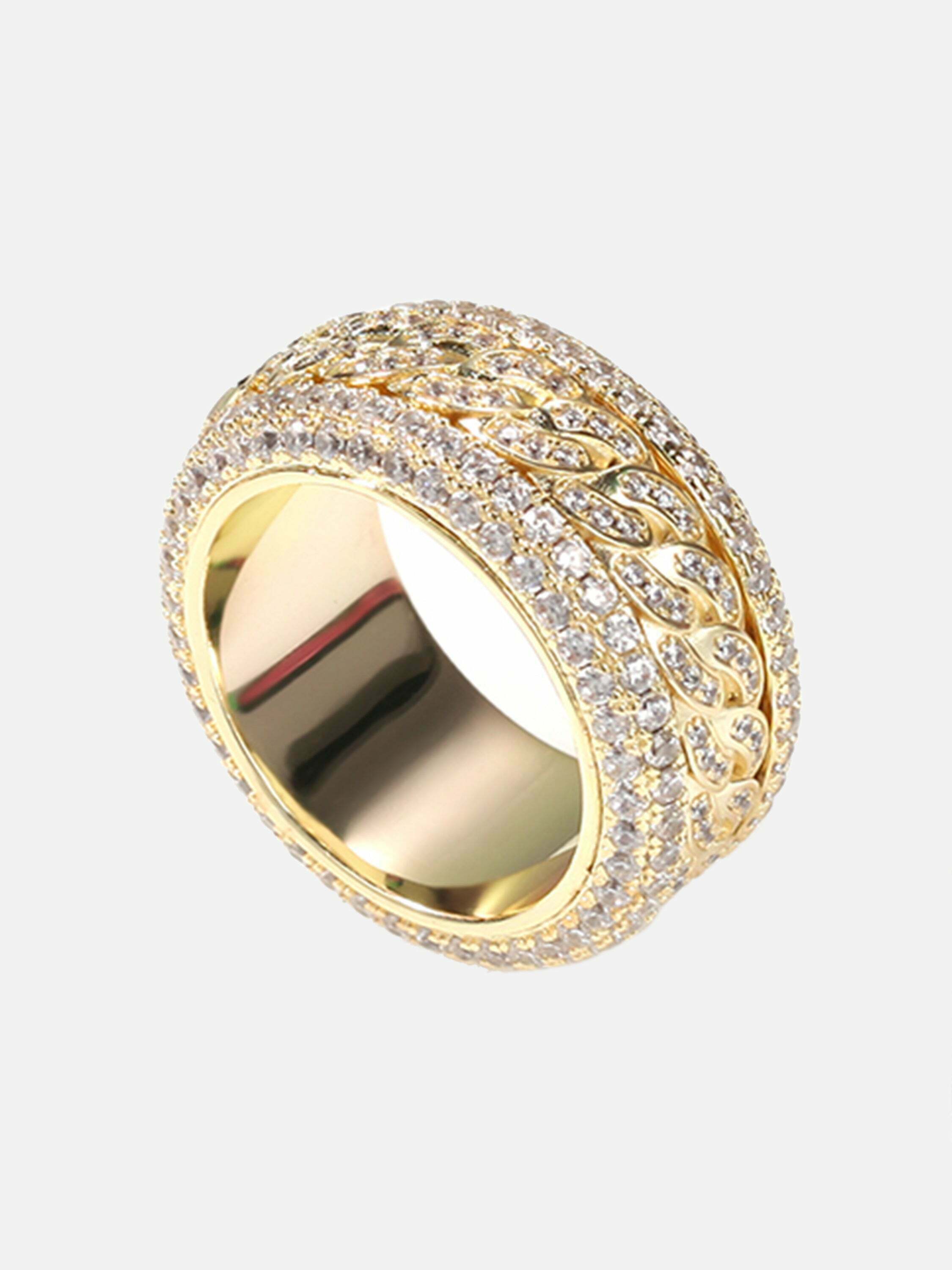 Spinnable Cuban Ring with Full Diamond Detail - Gen Z Fashion, K-POP, Streetwear, Y2K