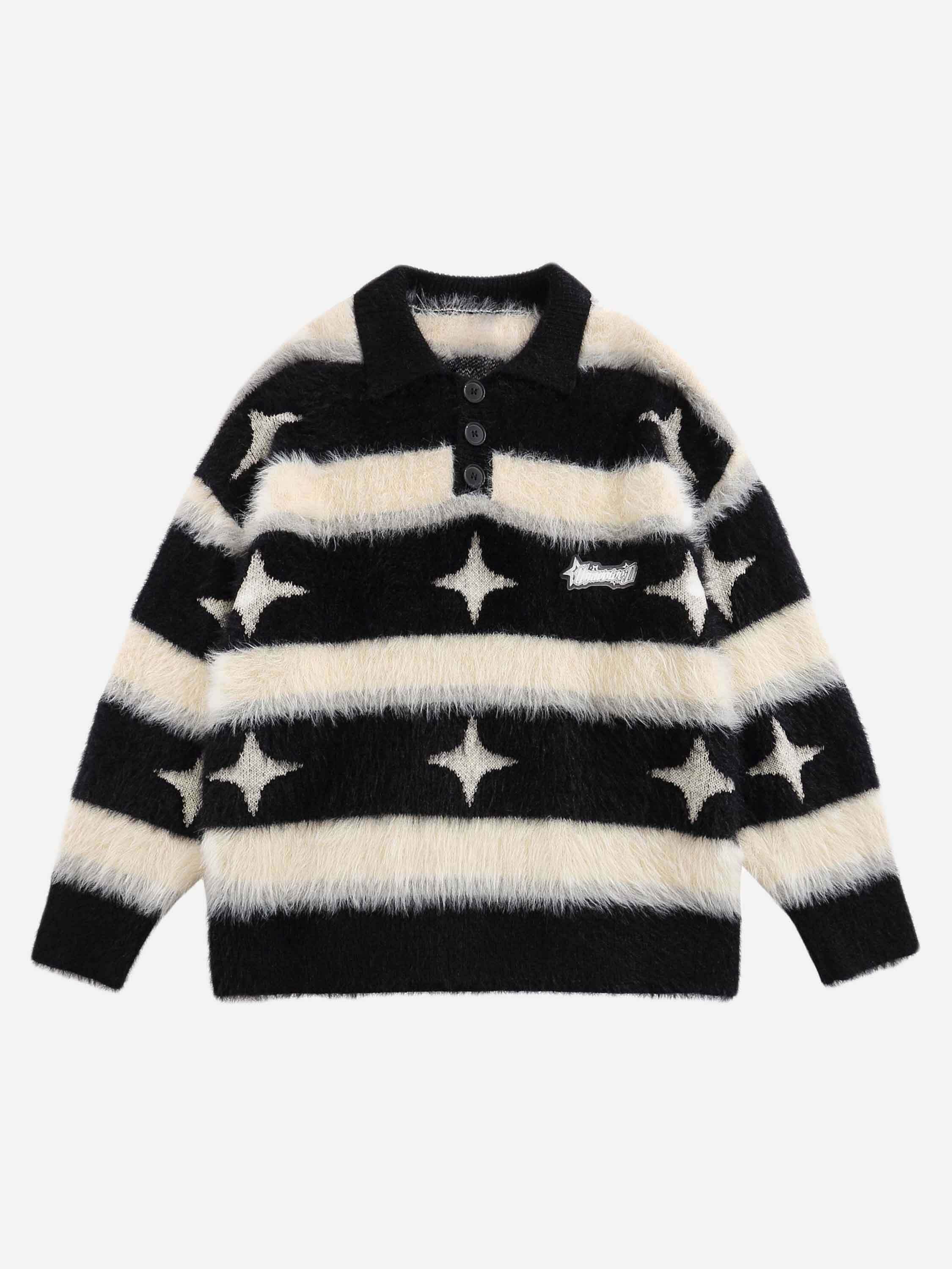 Star Lapel Striped Sweater: Trendy Gen Z K-POP Streetwear