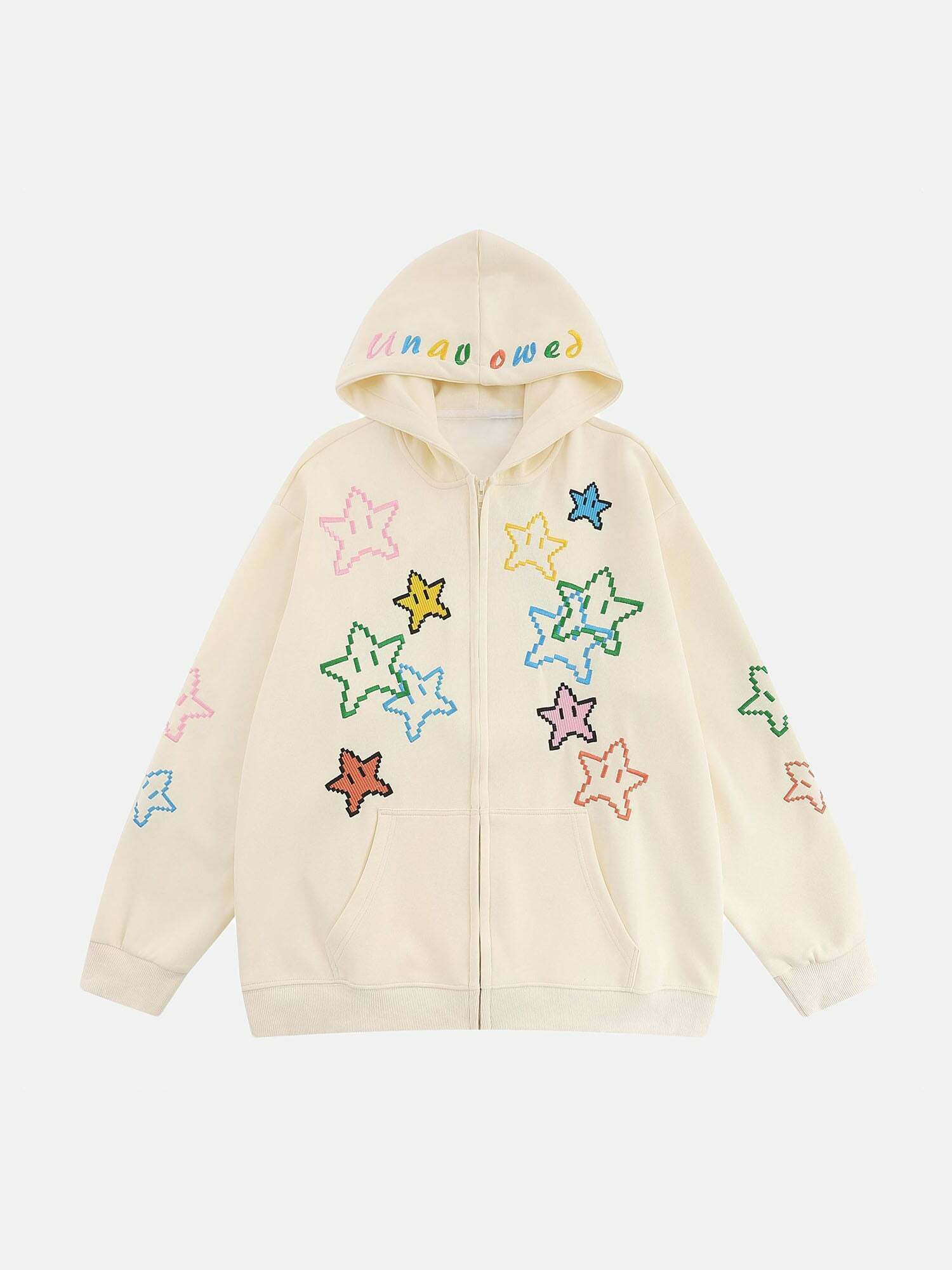 Starry Embroidered Hoodie: Gen Z K-POP Streetwear for Y2K Style