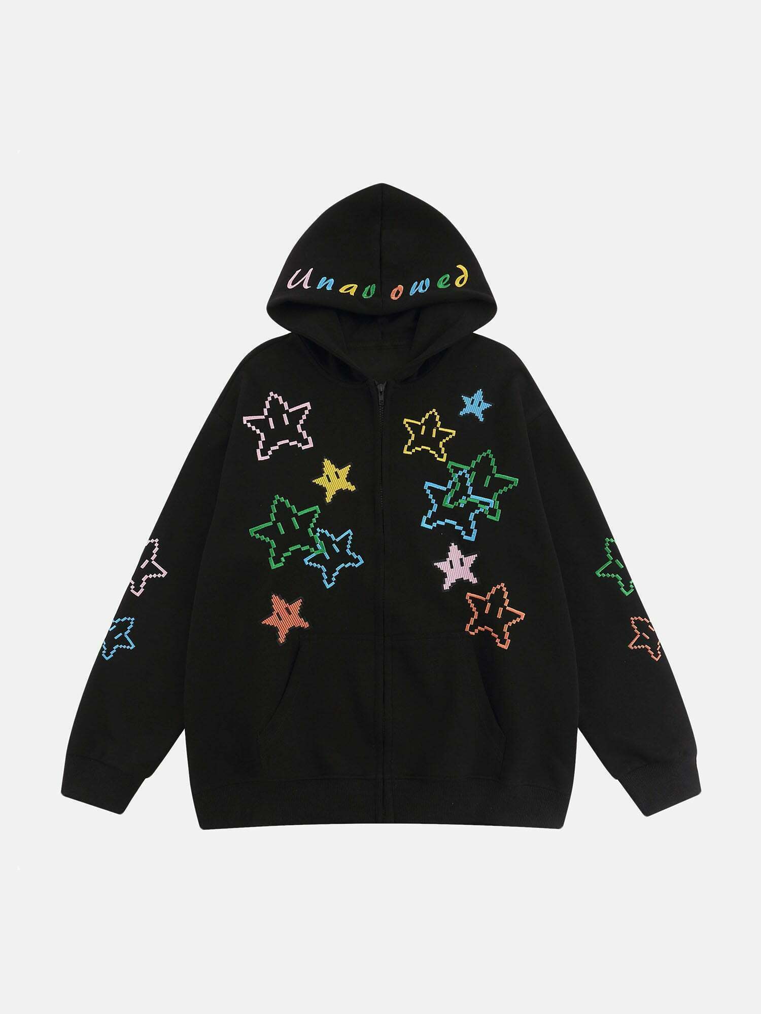 Starry Embroidered Hoodie: Gen Z K-POP Streetwear for Y2K Style