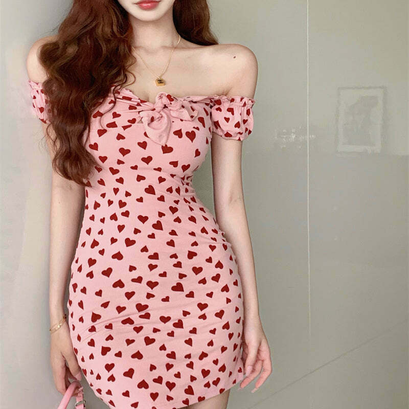 Strappy Heart Print Bodycon Dress: Trendy Gen Z K-POP Streetwear