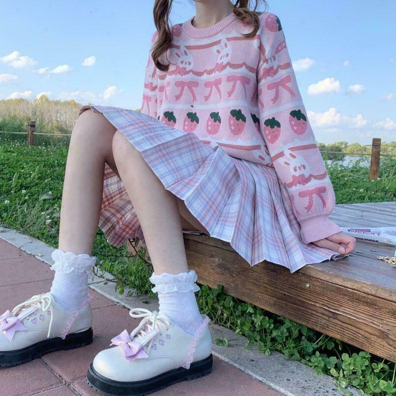 Strawberries & Cream Fairy Princess Sweater - Gen Z K-POP Streetwear