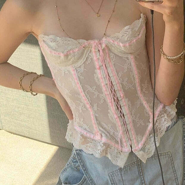 Strawberry Fairy Lights Kawaii Corset Top for Gen Z Fashion