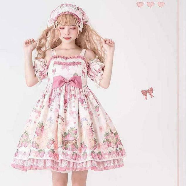 Strawberry Field Bunny Fairycore Dress for Gen Z K-POP Streetwear