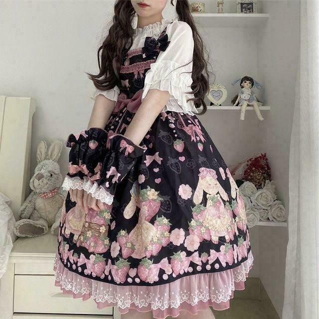 Strawberry Field Bunny Fairycore Dress for Gen Z K-POP Streetwear