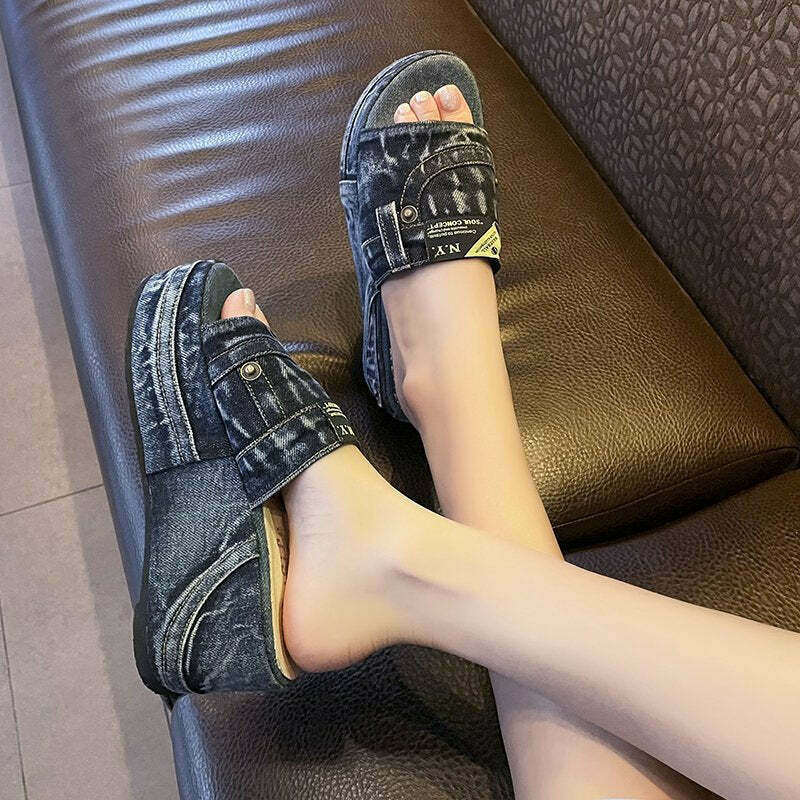 Strex Denim Streetwear Slides for Gen Z and K-POP Fashion