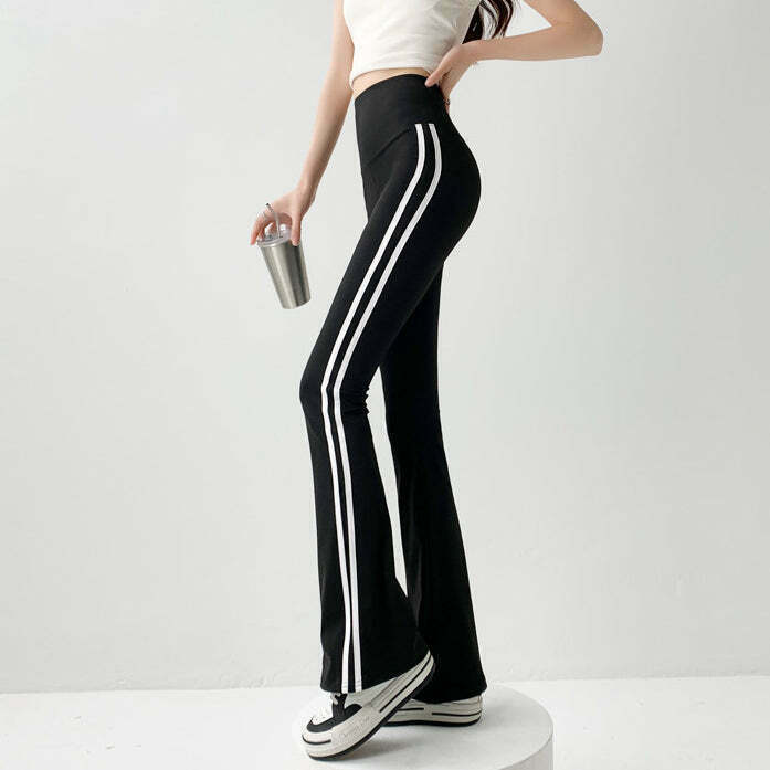 Striped Flared Yoga Pants for Gen Z K-POP Streetwear Style