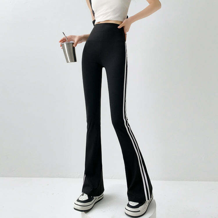 Striped Flared Yoga Pants for Gen Z K-POP Streetwear Style