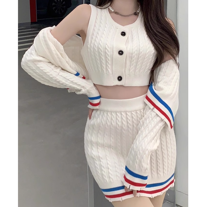 Striped Knitted Vest & Skirt Set: Gen Z K-POP Streetwear Y2K Fashion