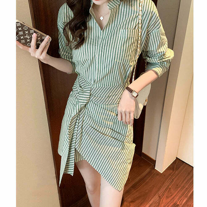 Striped Long Sleeve Shirt Dress with a Flattering Waist Fit