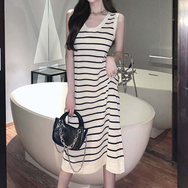 Striped Sleeveless Knit Dress: Gen Z K-POP Streetwear Y2K