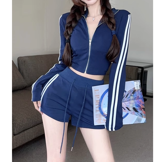 Striped Zip Top & Stretch Shorts Set | Gen Z Fashion, K-POP, Streetwear