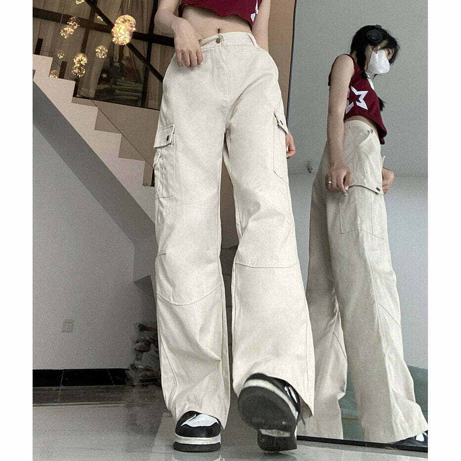 Studded Cargo Straight Leg High Rise Pants for Gen Z Streetwear