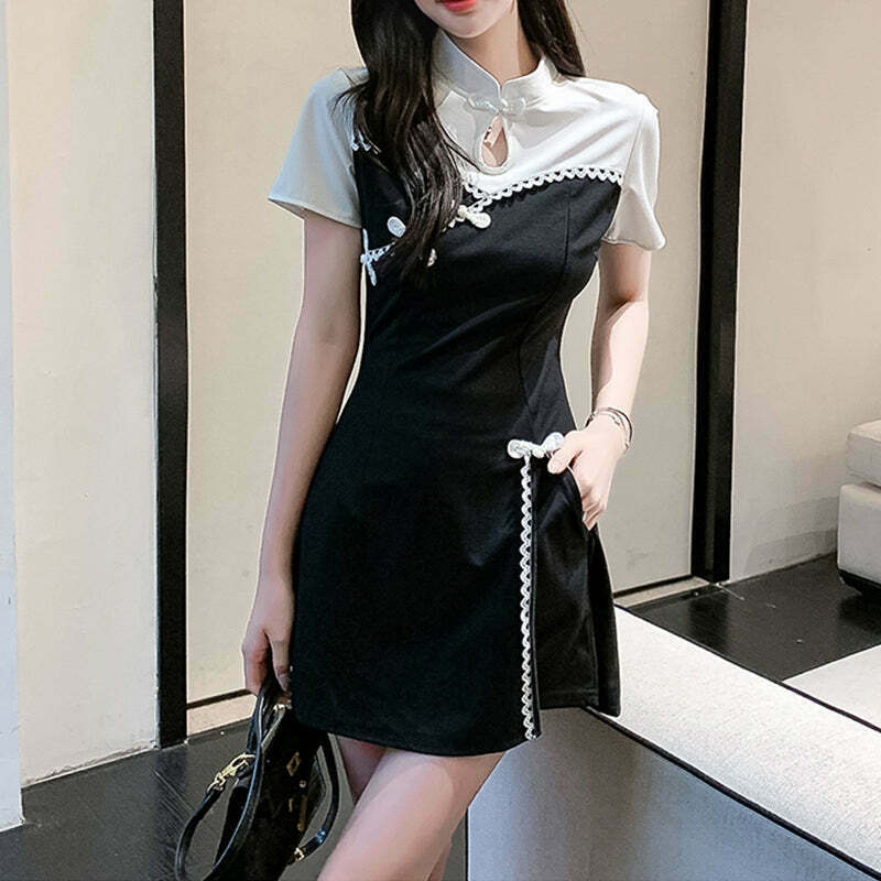 Stylish Gen Z K-POP Two-Piece Qipao Skirt Set for Y2K Fashion