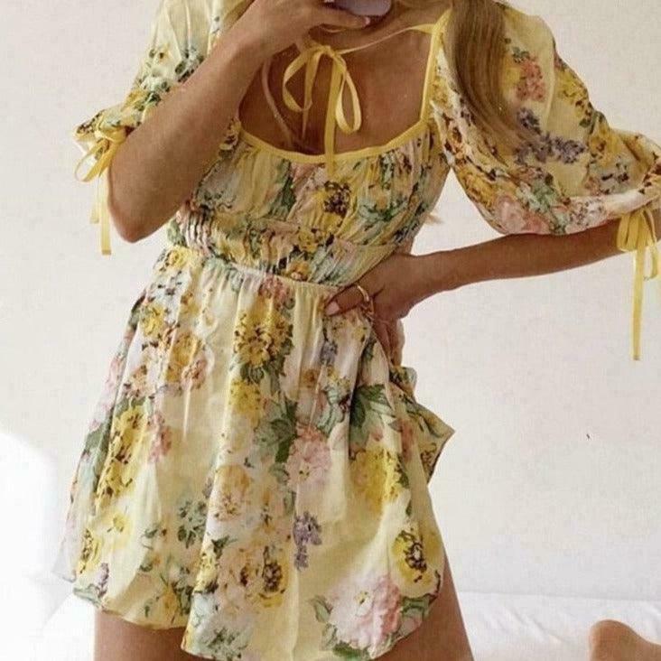 Sunflower Fairycore Princess Dress for Gen Z K-POP Streetwear