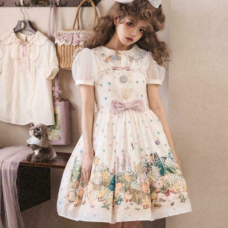 Sunny Woodland Duckling & Bunny Picnic Fairycore Coquette Princess Dress