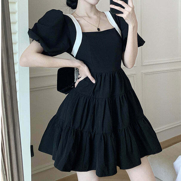 Sweet Black Dress with Backless Bow Detail - Gen Z K-POP Streetwear Fashion