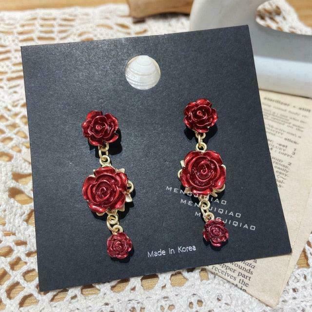 Sweet Rose Gen Z K-POP Streetwear Earrings for Y2K Fashion