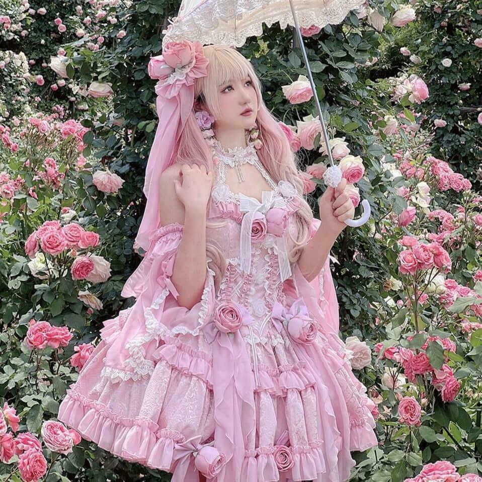 Sweet Rosy Dream Dark Fairycore Princess Dress - Gen Z K-POP Streetwear Y2K