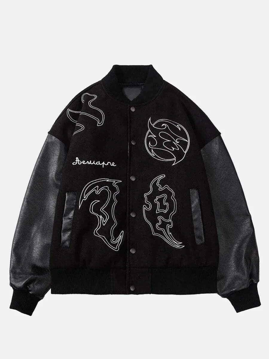 Symbol Embroidery Streetwear PU Leather Jacket - Gen Z K-POP Y2K