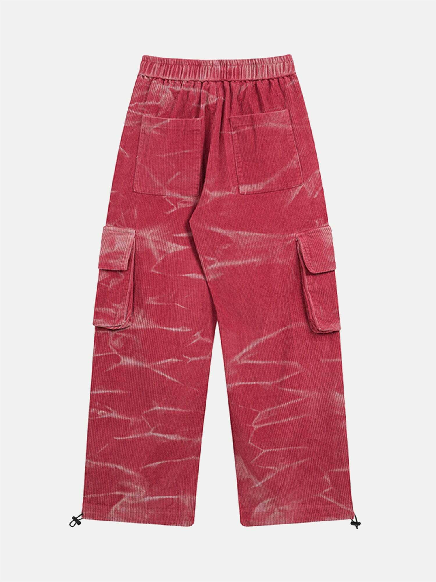 Tie-Dye Pleated Corduroy Track Pants with Multi-Pockets