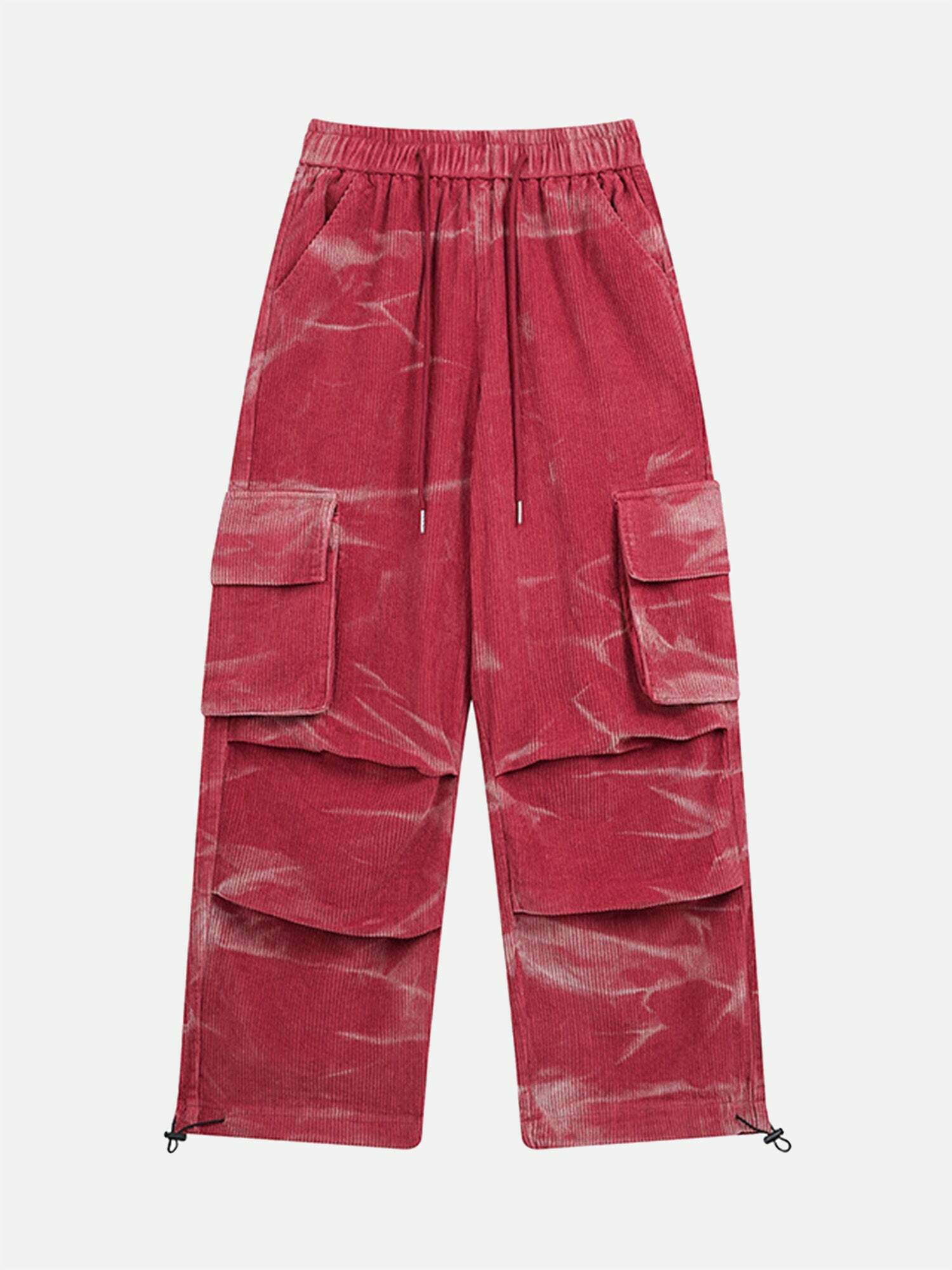 Tie-Dye Pleated Corduroy Track Pants with Multi-Pockets