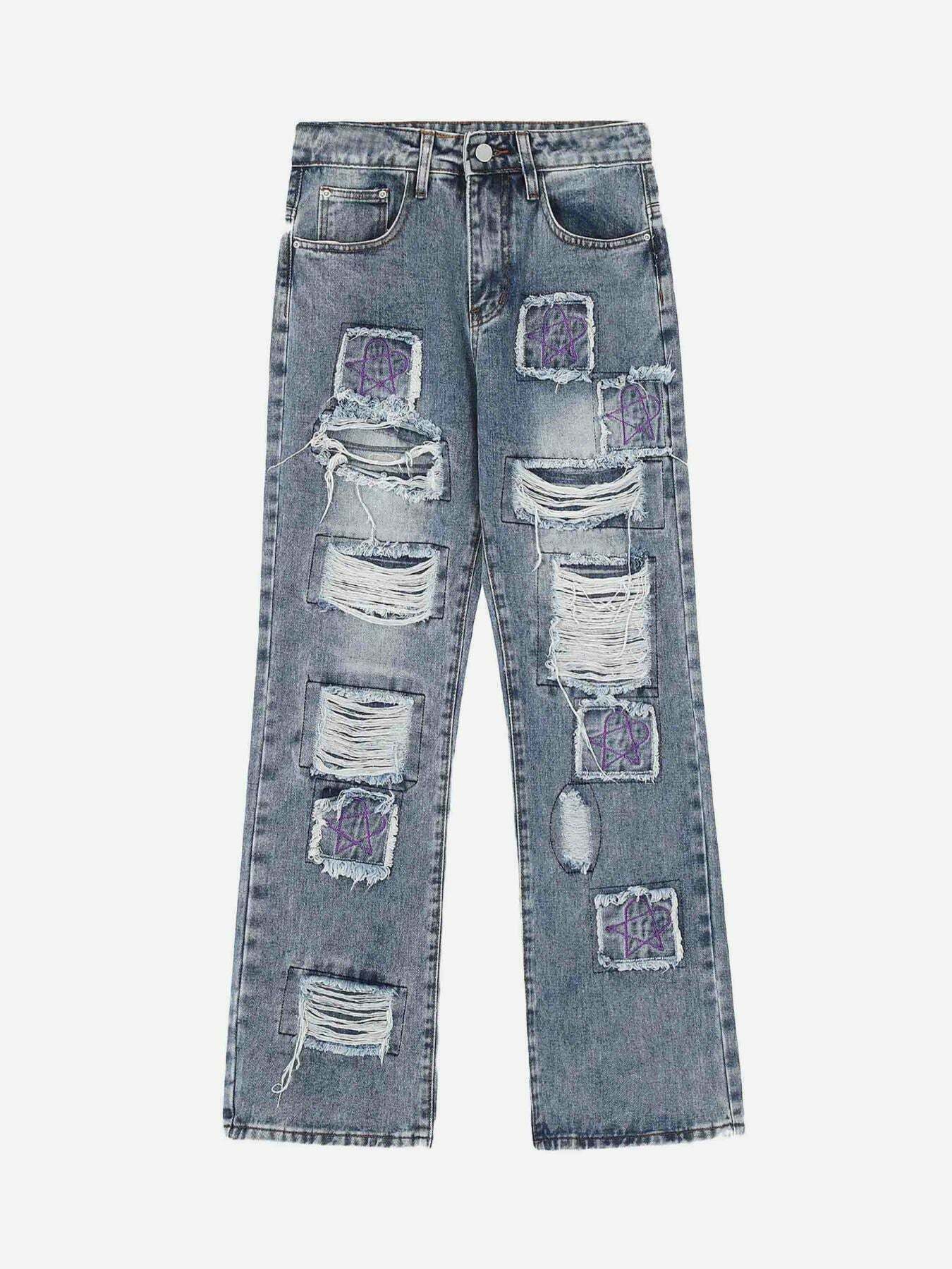 Trendy Gen Z K-POP Streetwear: High-Quality Distressed Jeans