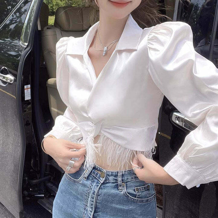 Trendy High Waist Tassel Shirt for Gen Z Fashionistas