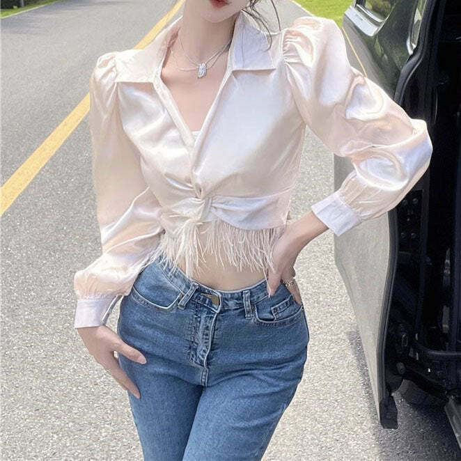 Trendy High Waist Tassel Shirt for Gen Z Fashionistas