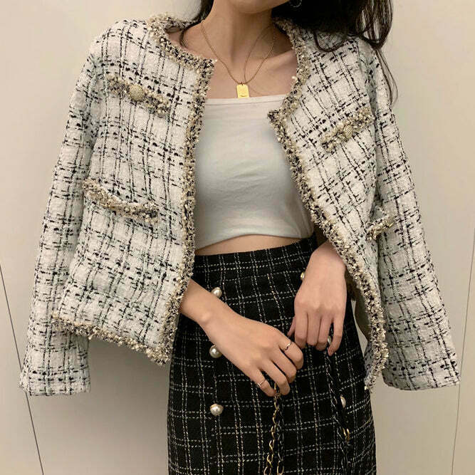 Tweed Gen Z Streetwear Long Sleeve Coat